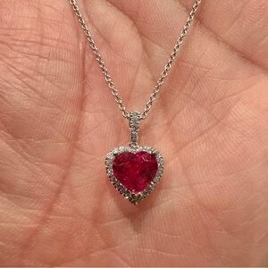 18K White Gold Ruby and Diamond Heart Pendant